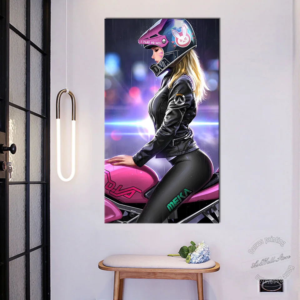 DVA езда на мотоцикле HD Печать холст картина Overwatch игра плакат искусство стены для