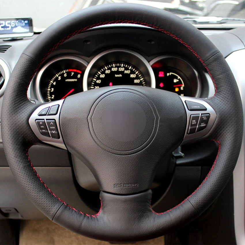 Сшитый вручную черный чехол на руль из натуральной кожи с противоскользящим