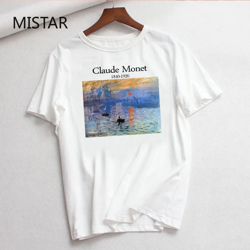 Новинка летняя женская футболка Клод Моне с принтом масляной живописи коротким