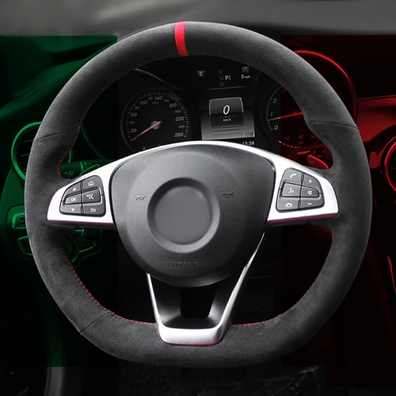Black Alcantara Steering Wheel Cover for Mercedes-Benz C200 C250 C300 Sport CLA220 B250 B260 A200 A250