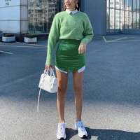 woman elegant green slim satin short skirt 2021 spring fashion streetwear zipper mini skirts girls y2k high waist pencil skirt