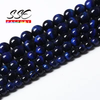 a natural lapis blue tiger eye stone beads smooth round beads for jewelry making diy bracelet accessories 4 6 8 10 12 14mm 15