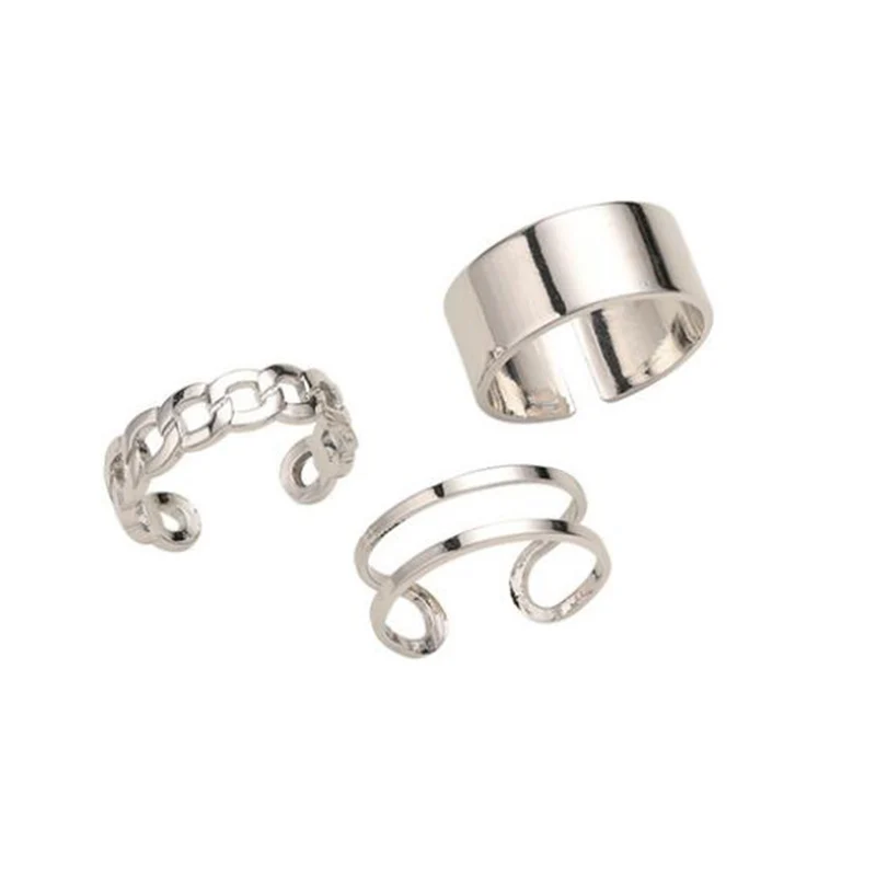 

3Pcs Hip Hop Punk Open Ring Goth Ring Personality Three Finger Conjoined Chain Rings for Men Women Jewelry Party Accessories