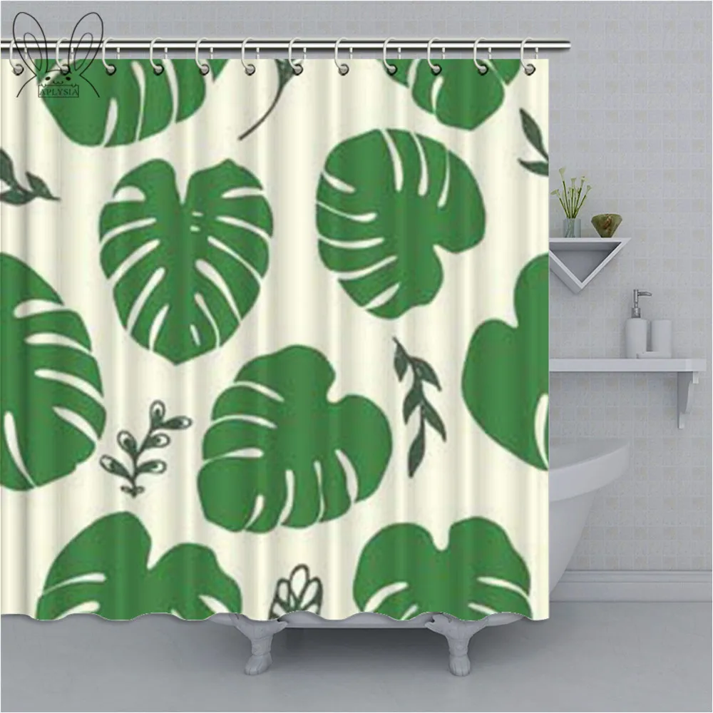 

Nordic Green Bathroom Curtain Leaves Waterproof Polyester Fabric Bath Shower Curtain Bathing Cover Home Decor Shower Sets