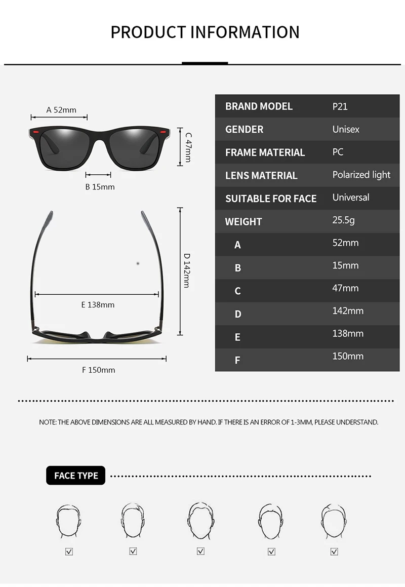 

2021 New Hot Sale Men's And Women's Classic Square Polarized Sunglasses Outdoor Fishing Driving Black Sun Glasses UV400