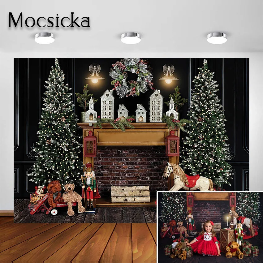

Mocsicka Рождественский камин фон для фотосъемки Рождественская елка венок Рождественская фотосессия фон Фотофон фото студия