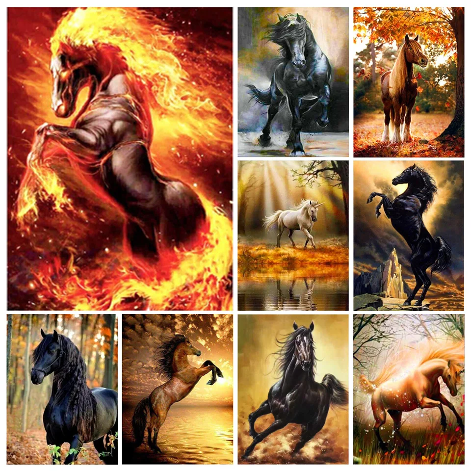 

Набор для алмазной вышивки 5D «сделай сам», картина с рисунком животного, лошади, осень, мозаика из страз, украшение для дома, Подарочная подв...