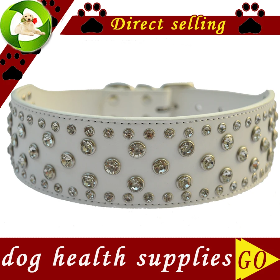 Горный хрусталь Ошейник 2 дюймов широкий кожаный ошейник для больших собак
