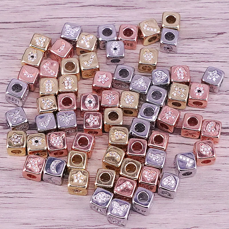 

Wholesale 30Pcs Cubic zircon Micro pave Heart Hand insect square Spacer Beads for DIY Making Bracelet necklace Jewelry Finding