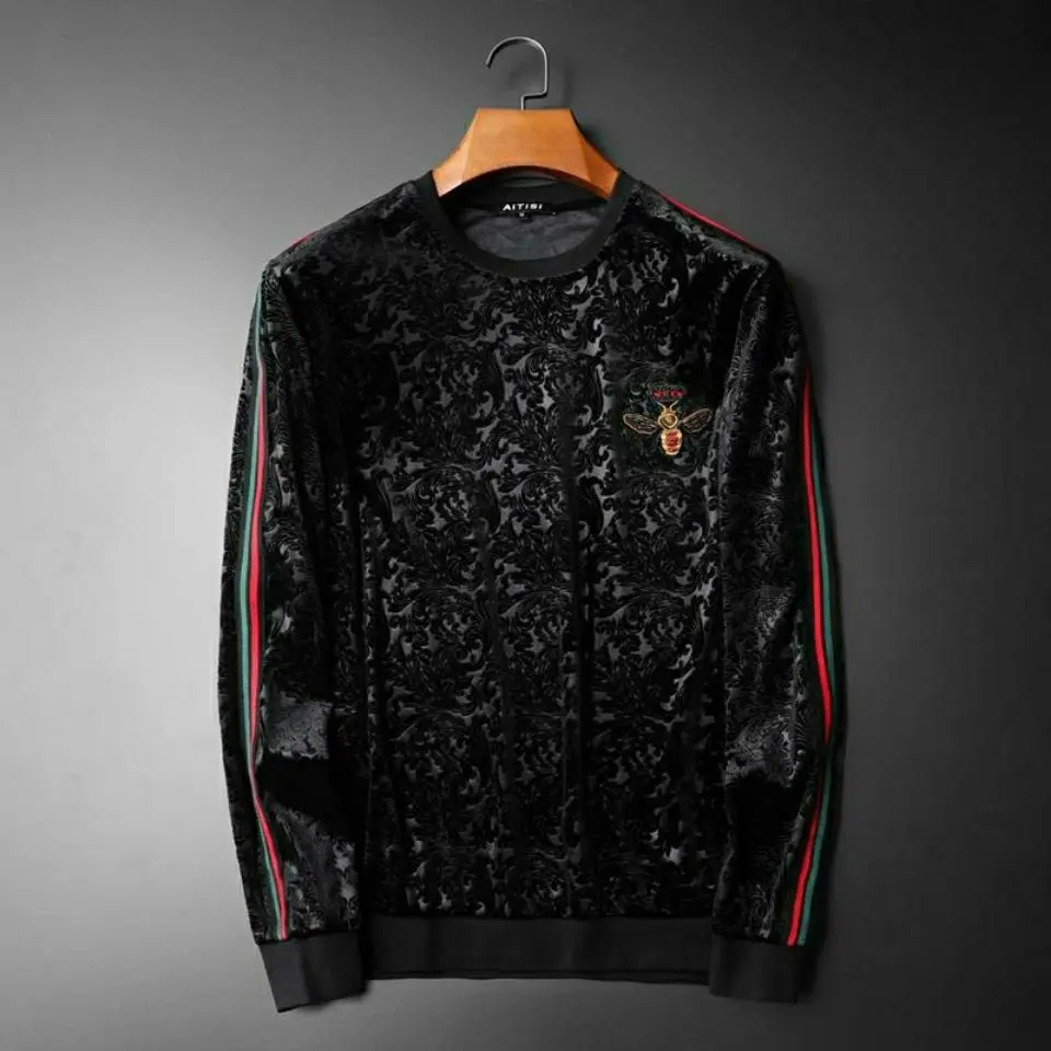 

Мужской бархатный свитер с вышивкой, повседневная приталенная рубашка с длинным рукавом и круглым вырезом, большие размеры