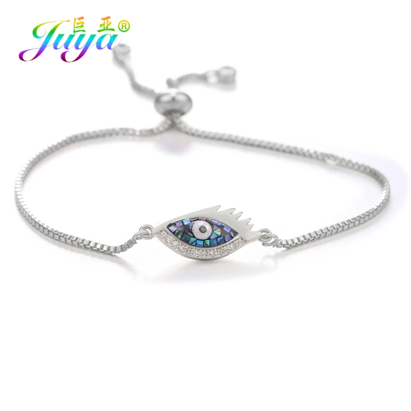 White Gold Juya модные золотые/серебряные/розовое золото регулируемые цепочки Шарм ракушка Evil Eye браслеты для женщин греческий глаз хамса, амулет Фатимы браслеты поставки - Окраска металла: White Gold