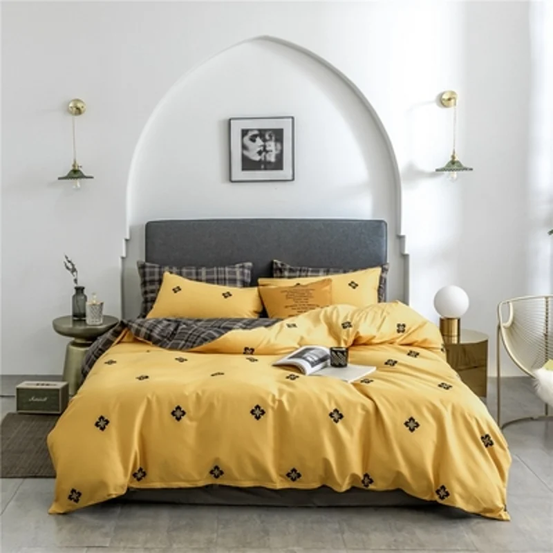 

Retro pastoral style cotton four-piece set of small fresh long-staple cotton sheets quilt cover simple double bed supplies
