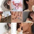 Корейские модные висячие серьги с лепестками роз для женщин синие белые длинные висячие серьги с кисточками ювелирные изделия для рождества свадьбы вечеринки 2021