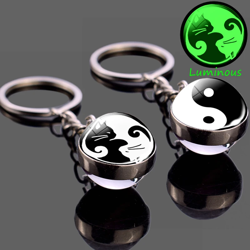 Светящийся брелок Yin Yang для украшения стеклянная цепочка ключей двухсторонний