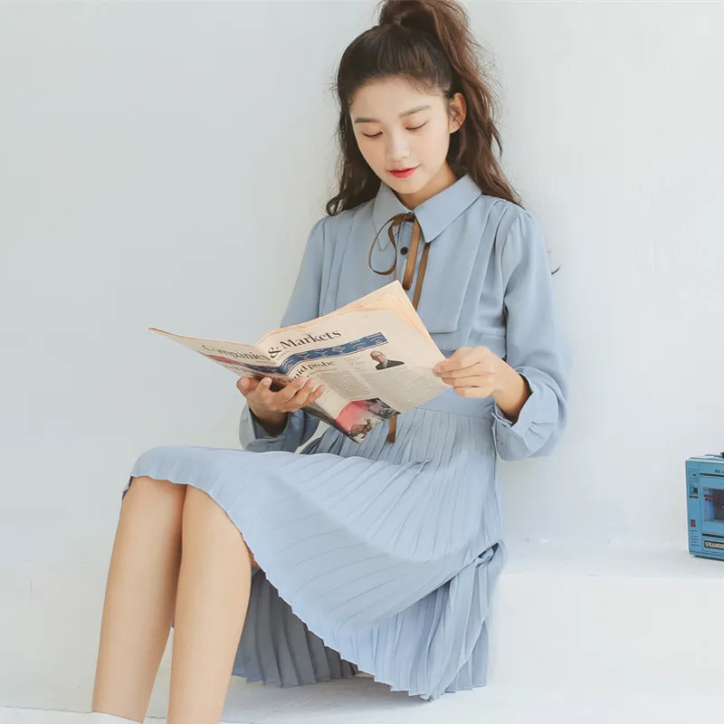 Японская девушка Мори милое платье весна осень синий розовый женский Vestidos