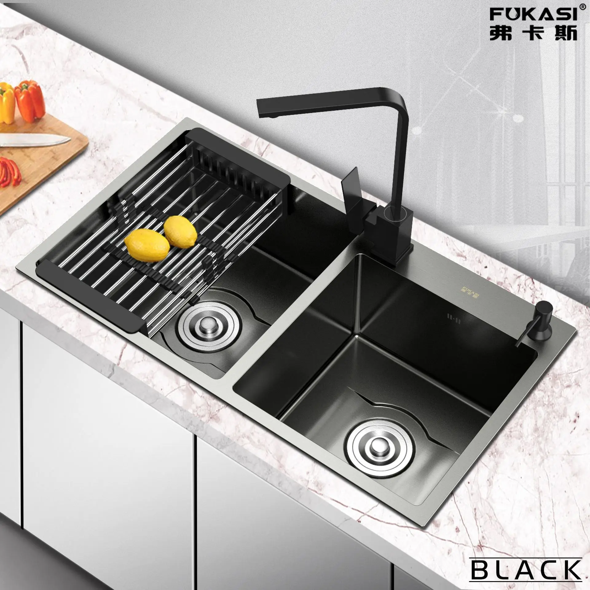 

Black Nano-304 Stainless Steel Hand Sink Double Kitchen Vegetables Basin Thickened Dishpan 201 Factory Direct