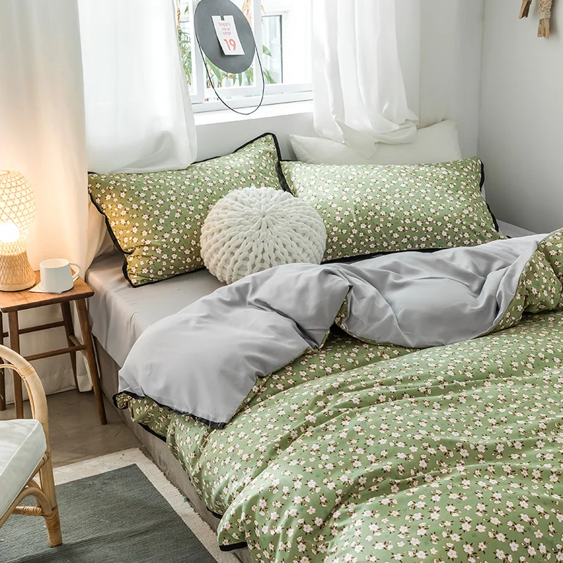

Green flower bedding set high quality reactive printing bedclothes 3/ 4pcs duvet cover + flat sheet + pillowcase winter pastoral