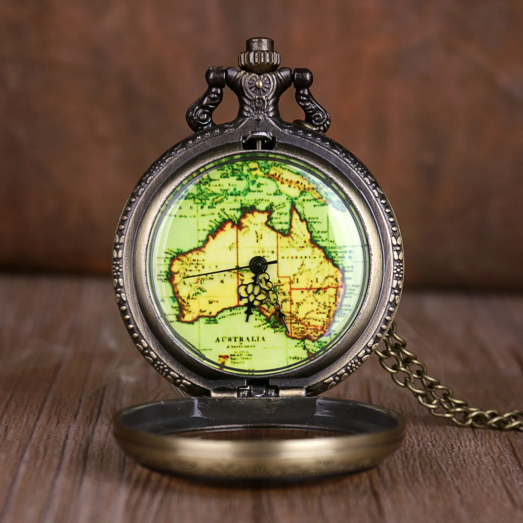 Ретро стимпанк бронзовые антикварные карманные часы Австралийские карты дизайн