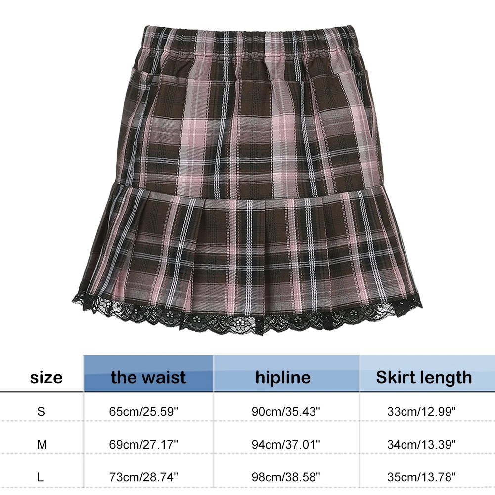 

Sexy Lace Mesh Trim Women Pleated Skirt Summer Casual Splicing Female Plaid Streetwear Dance Mini Skirts dropshipping