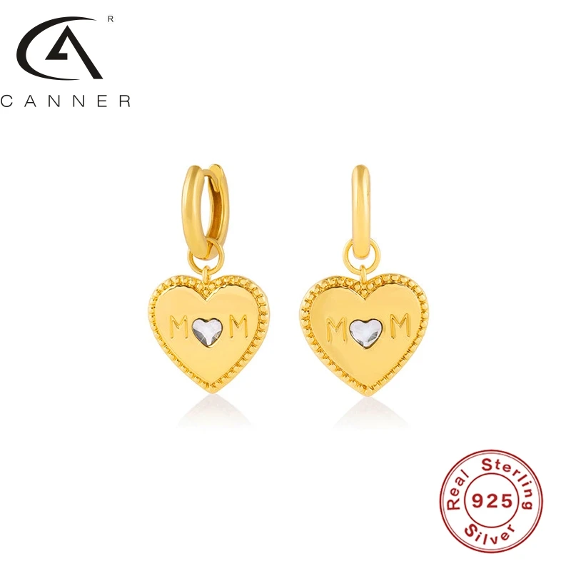 

CANNER 925 Silver Earrings with Heart Shape Dangle 4.33g Pure S925 Sterling Plata Piercing Stud Ear Rings Luxury Women Joyero