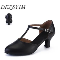 dkzsyim women latin dance shoes leather black soft bottom moderntango dancing shoes heel 6cm ballroom salsa dance shoe colse toe