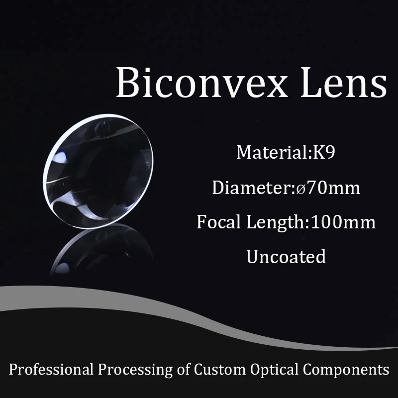 

Optical Lens Double Convex K9 Glass 70mm Diameter ,100mm Focal Length Experiment Teaching Popular Science Prism Customized Lens