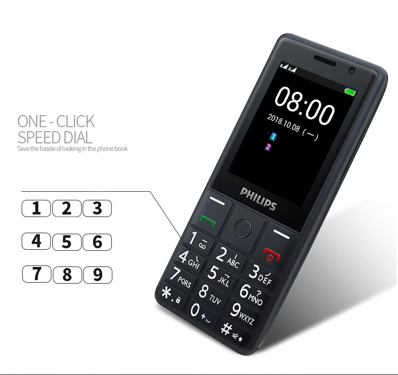 Philips E289 2,4 дюймов 1700 мАч Батарея Одна камера 4 Гб ПЗУ Поддержка карты памяти Dual SIM 4G старый человек клавиатура телефон