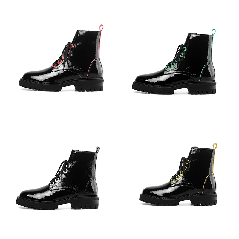 

INS Women Ankle Boots New Winter Round Toe Microfiber Motorcycle Boots European and American Style Lace Up Ladies Shoes Rubber