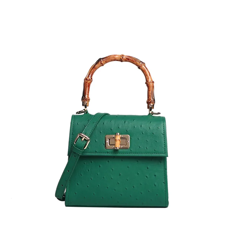 

Ladies Shoulder Bag Genuine Leather Women Ostrich Leather Bamboo Handle Hand Bag Simple Design Ladies Crossbody Bag