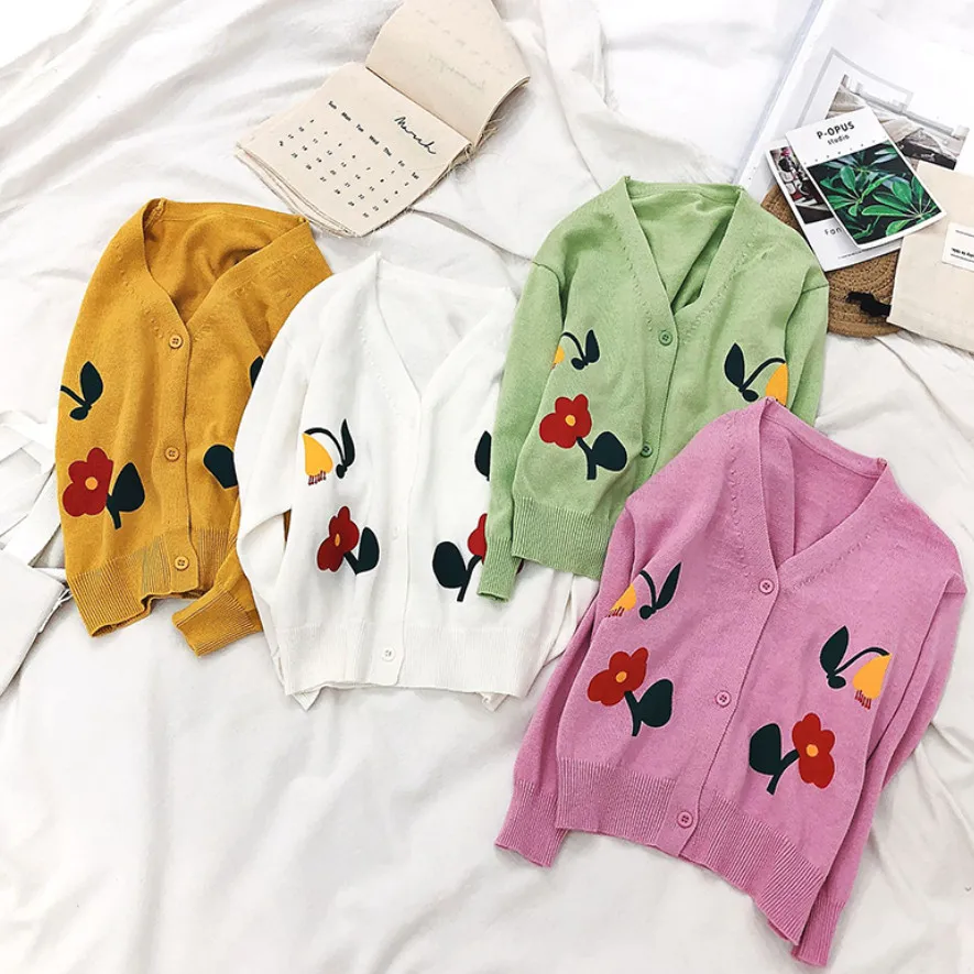 Кардиган для маленьких девочек модный осенний свитер с цветочным рисунком топ
