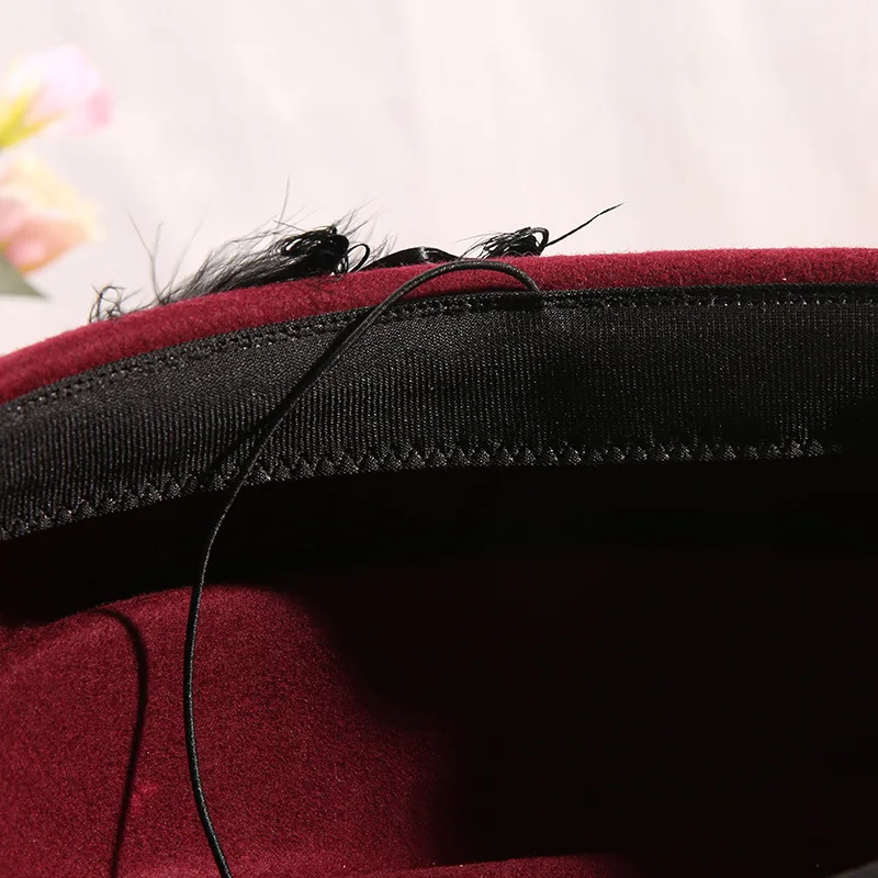Women Elegant Feather Fascinator Hat Cocktail Beret Cap Lady Wedding Party Church Hair Accessories Wool Felt Pillbox | Аксессуары для