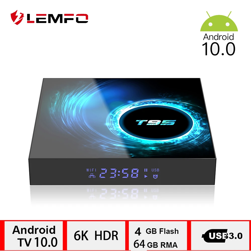 LEMFO T95 H616 Смарт ТВ приставка Android 10 4G 64GB Поддержка 6K 3D YouTube Google Play голосового