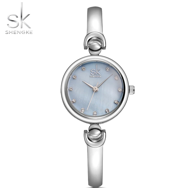SHENGKE Reloj Mujer, модный браслет, наручные часы, тонкий скелет, ремешок, бриллиантовый циферблат, кварцевые часы для девушек, женские часы