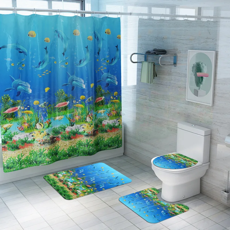 non slip toilet seat cover bath mat polyester waterproof shower curtain set bathroom carpet home decor bathroom foot mat free global shipping
