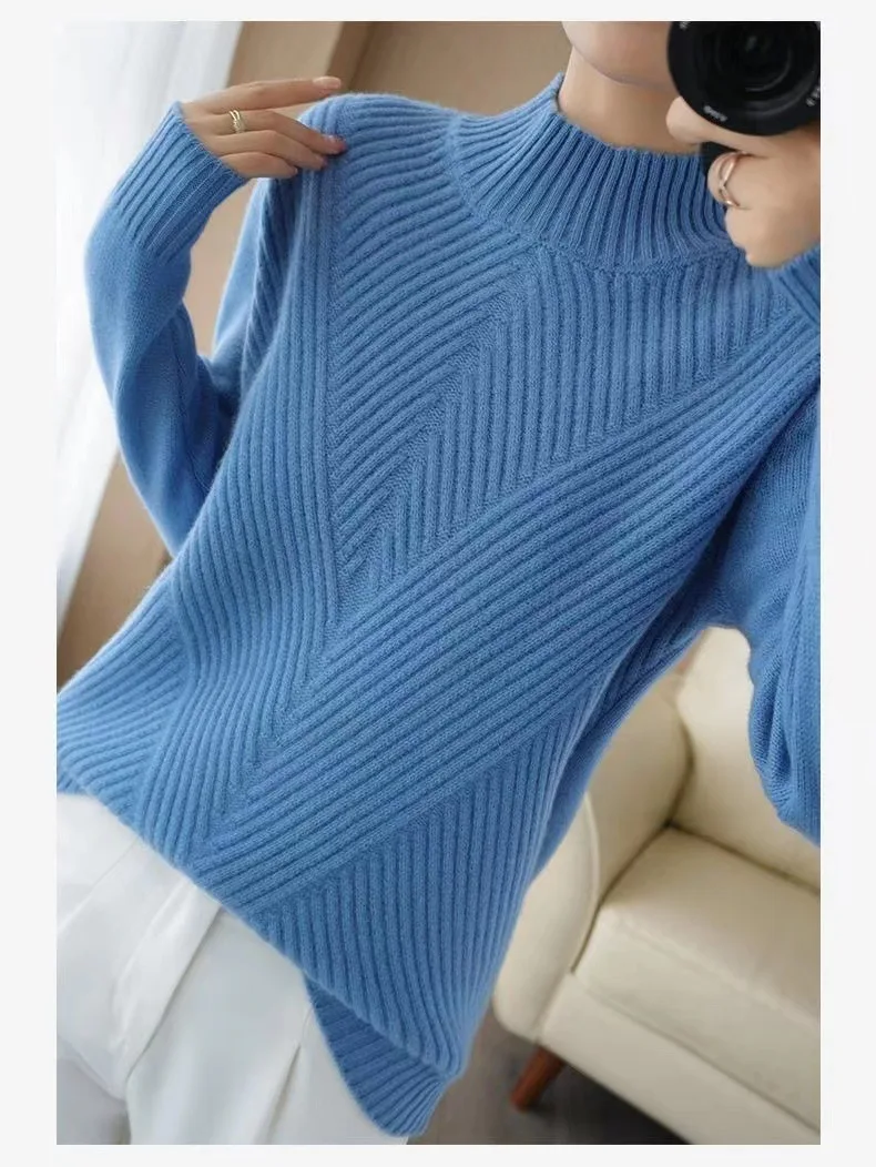 Плотный зимний свитер женский теплый белый пушистый джемпер с ложным воротником