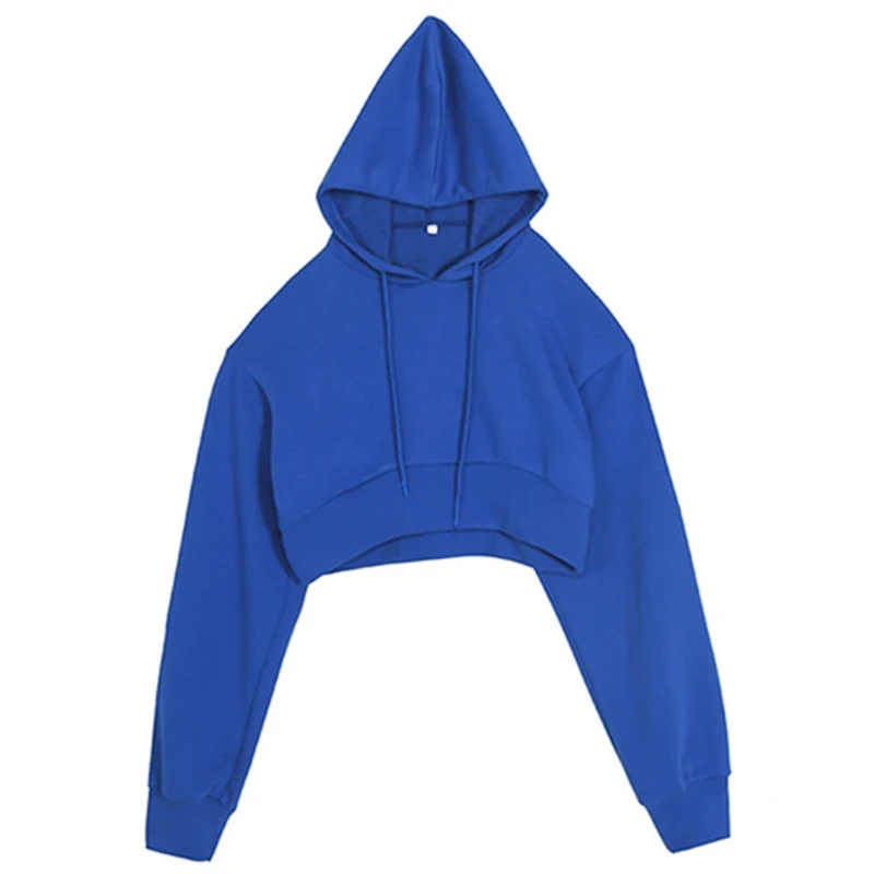 

Women Long Sleeve Cropped Hoodies Solid Color Drawstring Sweatshirt Crop Top Y1AC