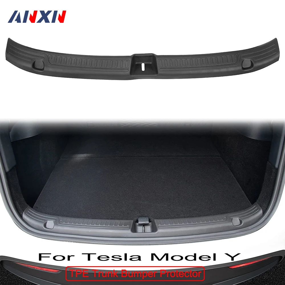 

For 2022 2021 2020 Tesla Model Y TPE Inner Rear Trunk Bumper Guard Protector Plate Cover Trim