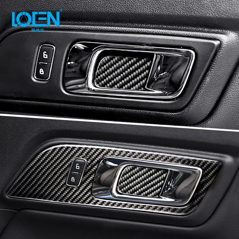 

For Ford Mustang Carbon Fiber Interior Door Handles Door Bowl Decorative Cover Trim Auto Accessories Car Styling Sticker