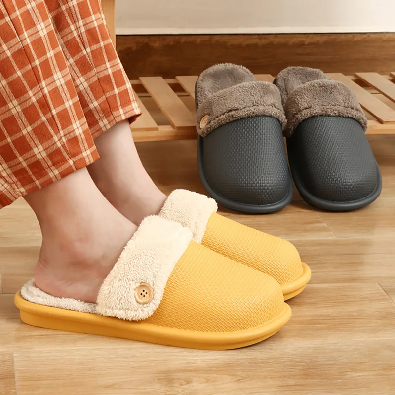 

Women Waterproof Winter Plush EVA Cotton Slippers Female Home Footwear Mule Men Slides Warm Fluffy Couples pantufa impermeavel