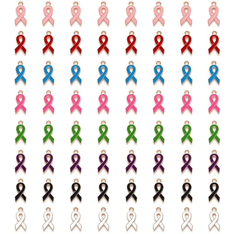 30 Pieces Pink Purple Red Ribbon Pendants Charms Breast Cancer Awareness Charms for Jewelry Making DIY Accessories
