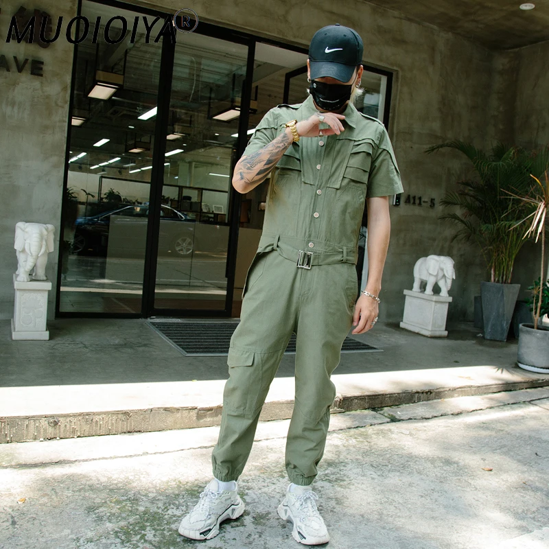 

Fashion Designer Jumpsuits Men Cargo Overalls Casual Rompers Short Sleeve Overall Men Korean Style Jumpsuit Streetwear Clothes