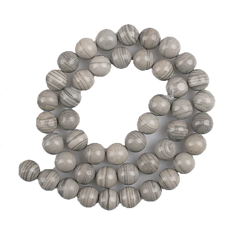 Настоящий натуральный камень серые деревянные полосы гладкие Круглые бусины для