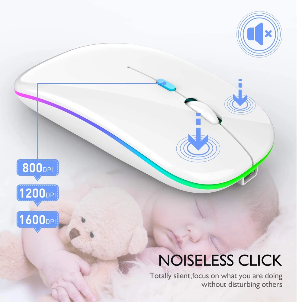 Wireless Mouse USB Rechargeable Bluetooth-compatible RGB Silent Ergonomic With Backlight For Laptop PC ipad | Компьютеры и офис
