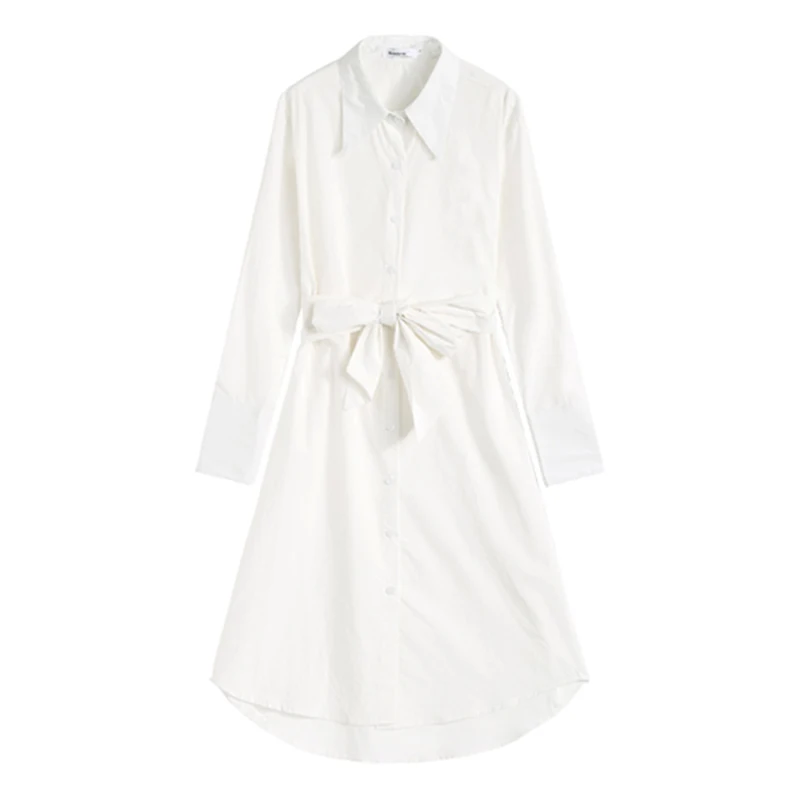 Новое поступление Осеннее женское белое платье рубашка с длинным рукавом и