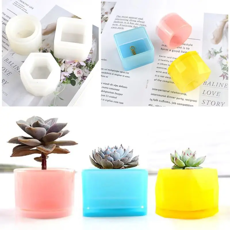 

3Pcs Crystal Epoxy Resin Mold Flowerpot Casting Silicone Mould Craft Making Tool