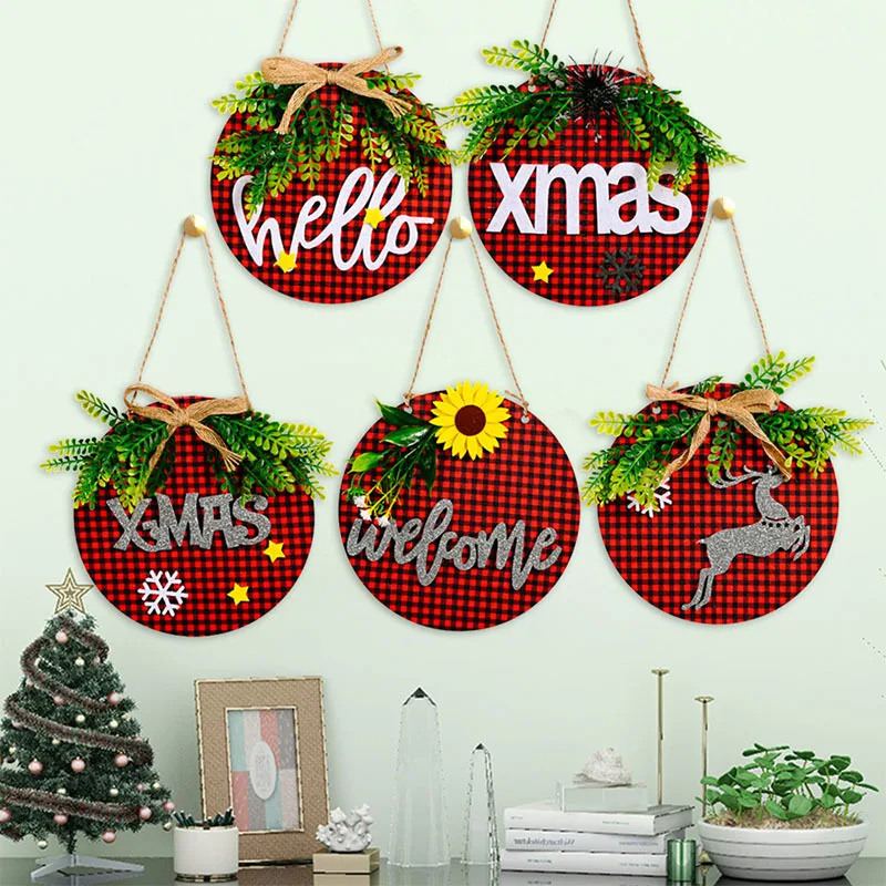 

Christmas Wooden Welcome Sign Door House Retro Pendant Christmas Tree Hanging Garden Yard Plaque Home Art New Year Decor 15x15cm