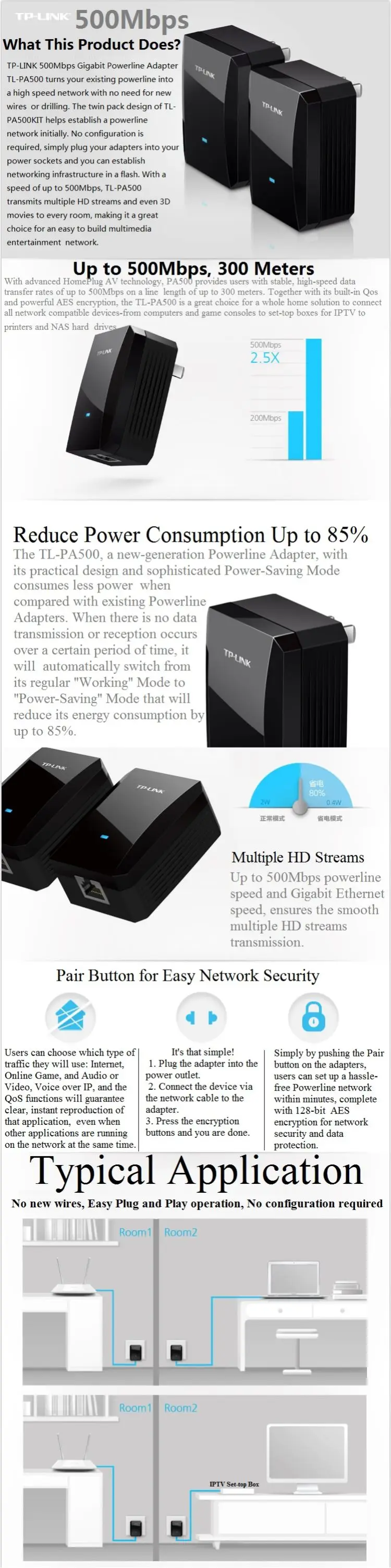 Только 1 шт., TP-LINK AV500 Мини Сетевой адаптер до 500 Мбит/с Ethernet сетевой силовой линии Ethernet Переходный кабель, подключи и играй