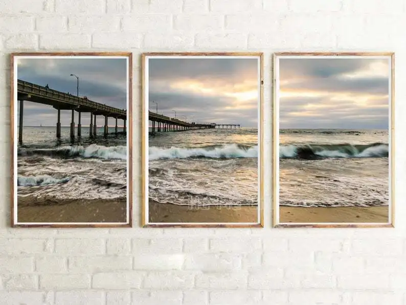 

Морской Причал произведений искусства пляжа фоны для фотографии с Триптих картина маслом на холсте гравировка