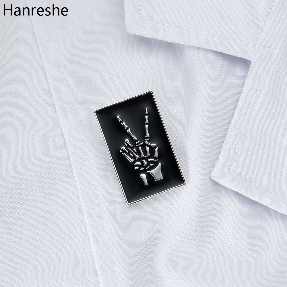 Модная забавная эмалированная брошь с черепом на пальце черный цвет белая кость