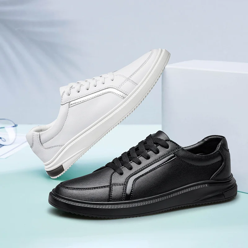

Shoes Fashion Genuine Leather Men Loafers Breathable Lace Up Comfortable Casual Shoes Men White Casual Shoes